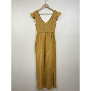 Mustard Yellow Jumpsuit Flutter Sleeve Smocked Jumper Size Small Others Follow